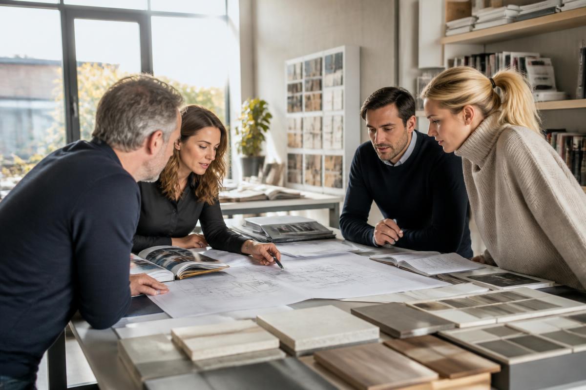 Montera Office Solutions team reviewing workspace designs
